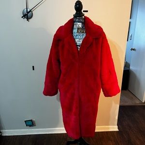 Azalea Wang Red Faux Fur Jacket Coat Womens Sz M